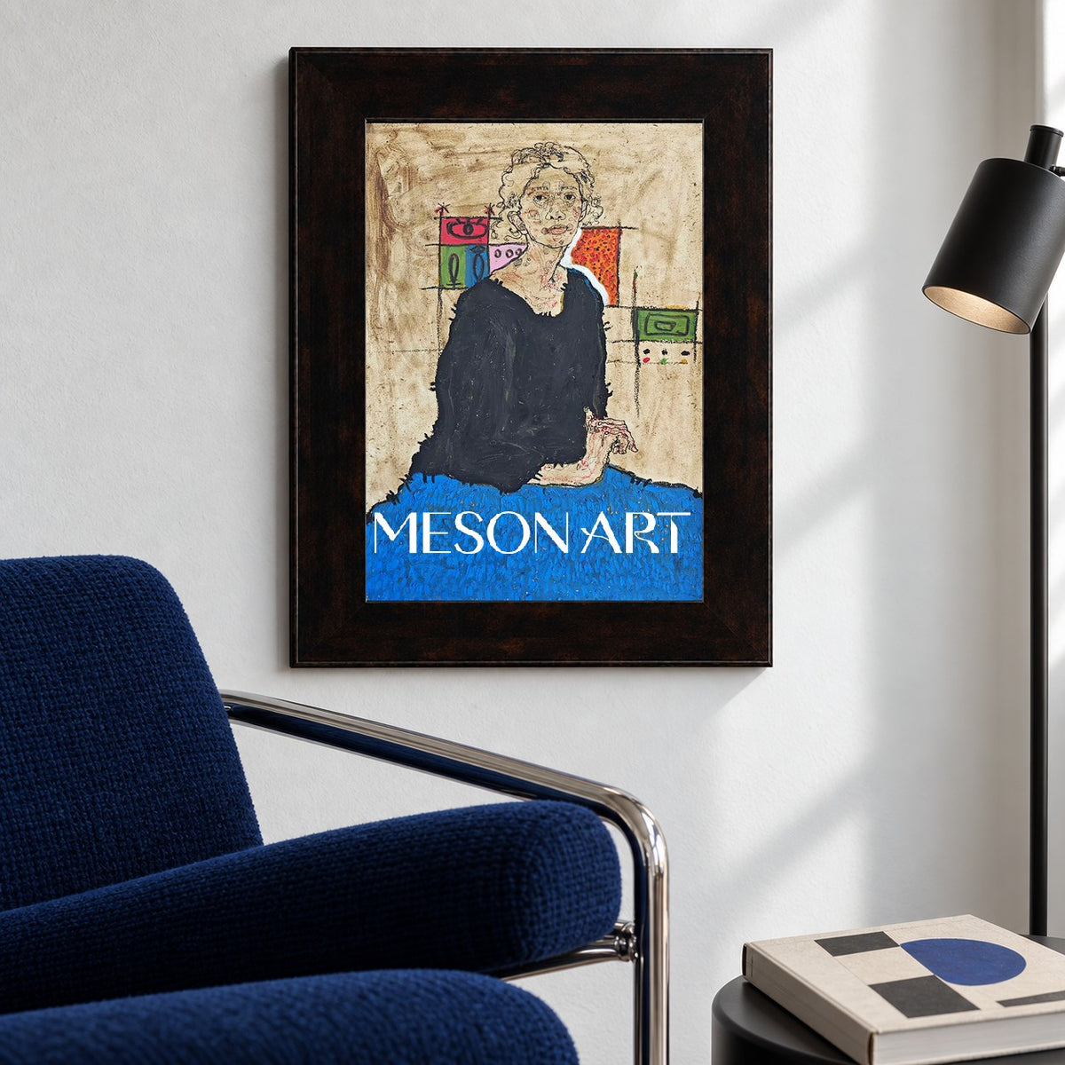 Blue And Black Abstract Figurative Painting Original Artwork Contemporary Portrait Rectangular Wall Art By Mesonart