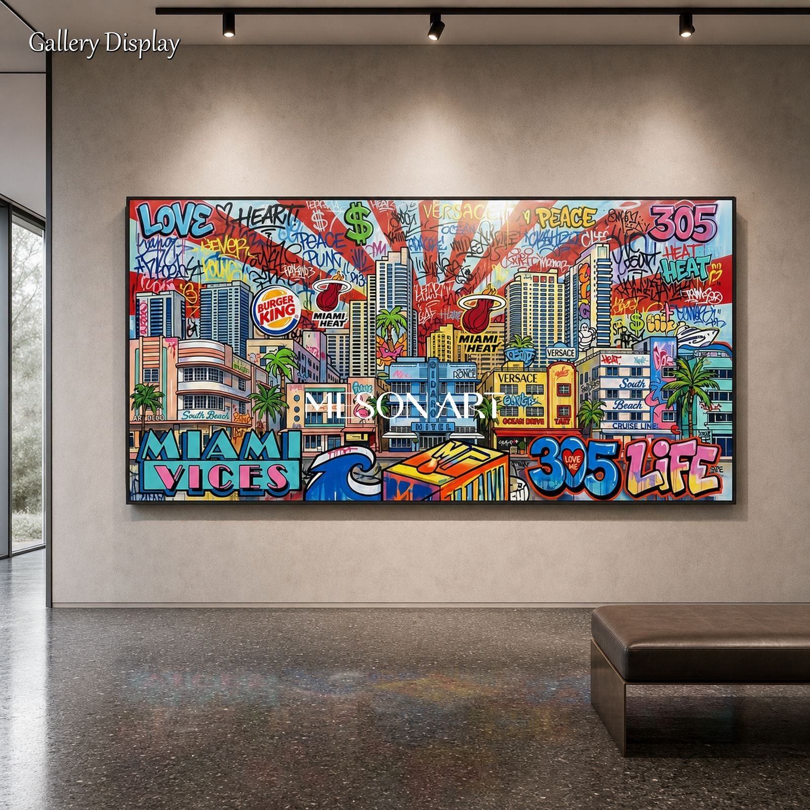 Blue And Red Graffiti Painting Cool Artwork Panoramic Wall Decor For Living Room By Mesonart