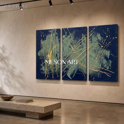 Blue And Gold Abstract Expressionism Painting Rectangular Wall Art For Living Room By Mesonart