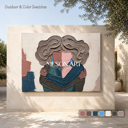 Pink And Blue Modern Portrait Painting Abstract Figurative Art Rectangular Wall Decor By Mesonart