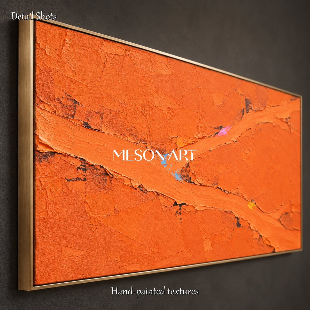 Orange Abstract Art Palette Knife Painting Panoramic Landscape Wall Art Minimalist Contemporary By Mesonart