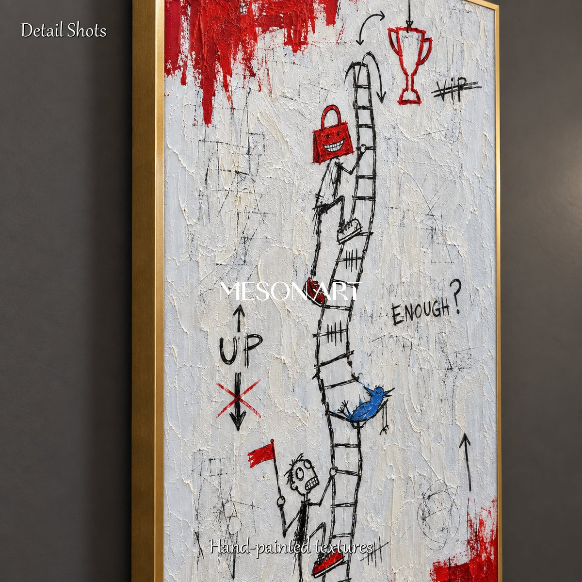Red And White Abstract Painting Panoramic Neo Expressionist Art Original Hand Painted Canvas By Mesonart