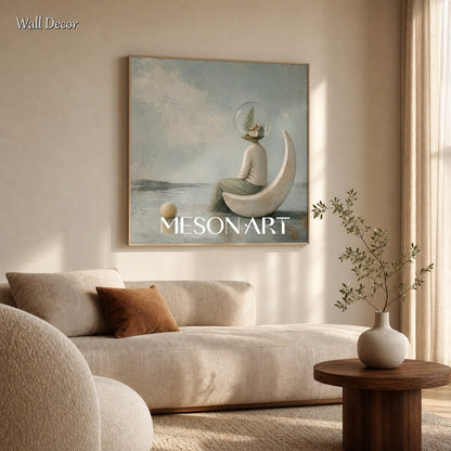 Surrealist Oil Painting With Glass Bubble Head For Living Room And Study Decor