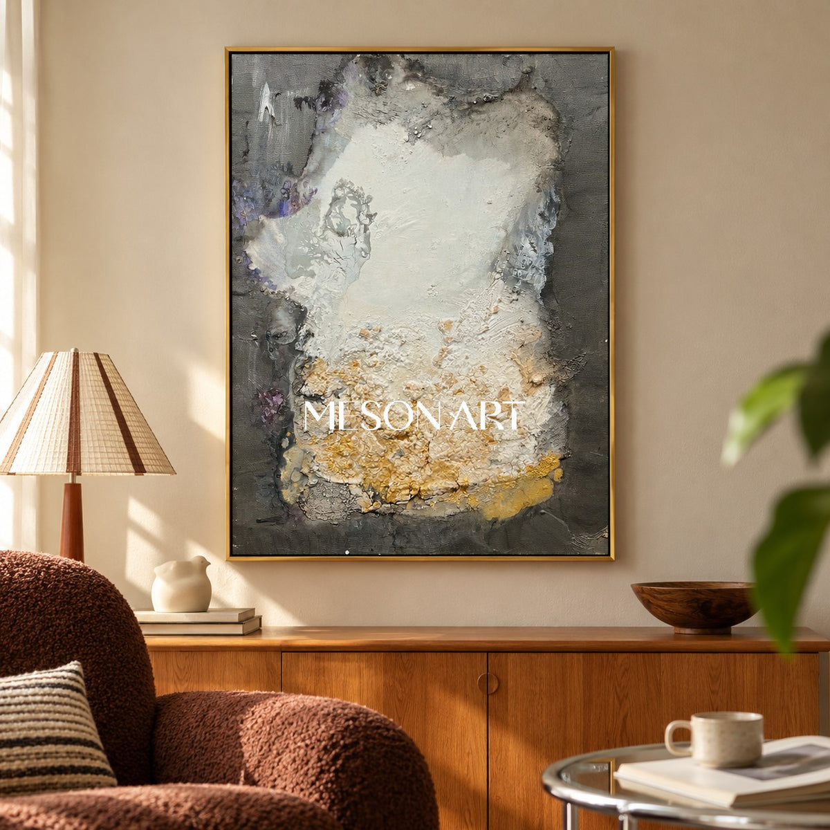 Black And White Abstract Painting Textured Modern Canvas Wall Art For Living Room By Mesonart