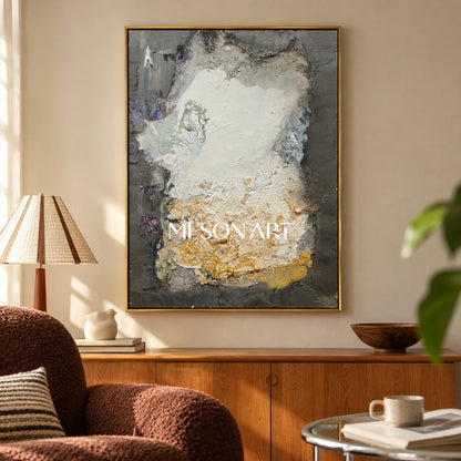 Black And White Abstract Painting Textured Modern Canvas Wall Art For Living Room By Mesonart
