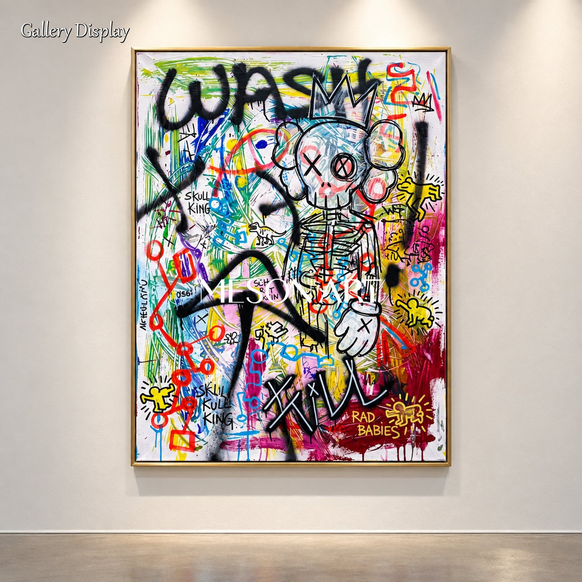 Black And White Kaws Style Original Wall Art Rectangular Canvas Painting For Living Room By Mesonart