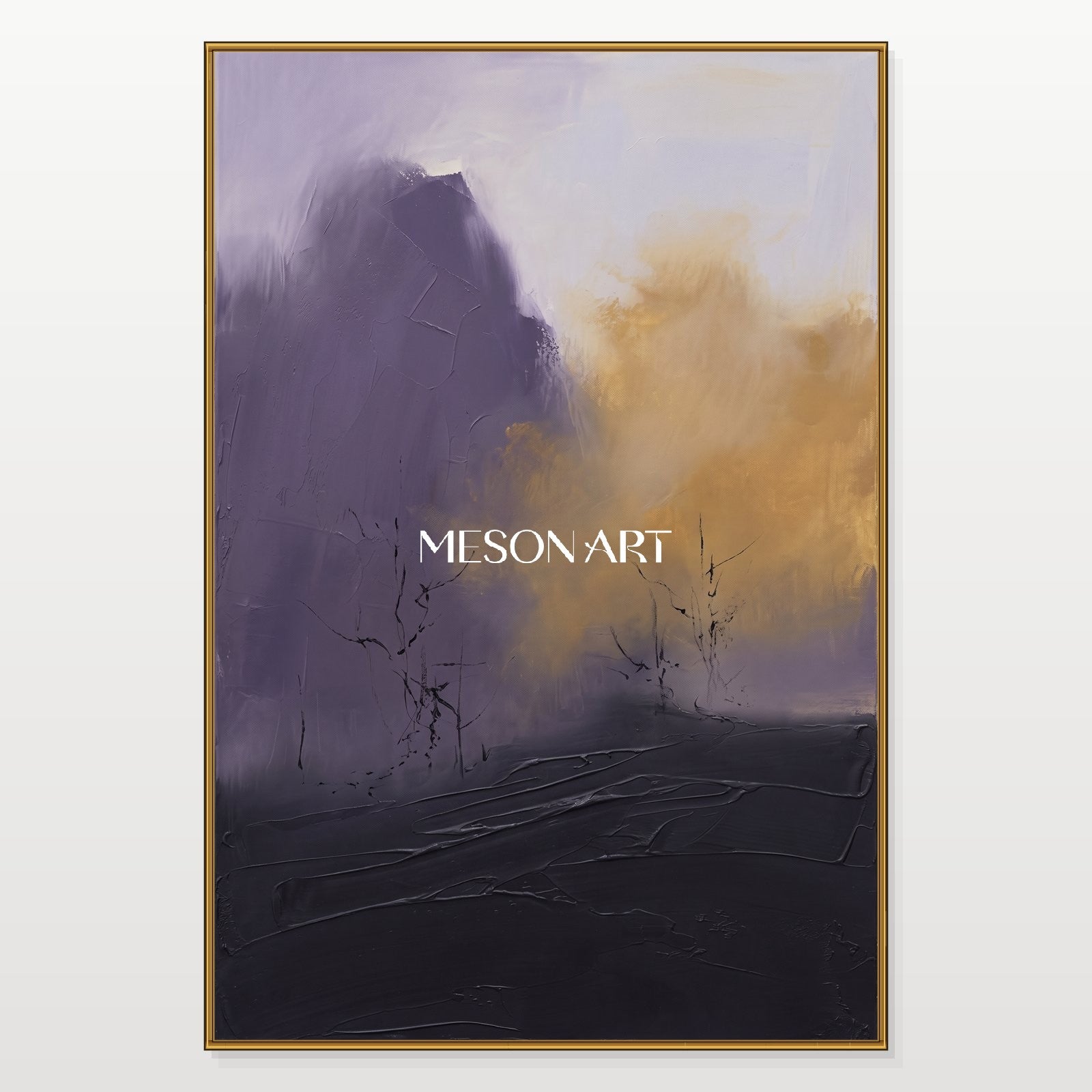 Purple And Gold Abstract Landscape Painting Rectangular Wall Art Modern Contemporary Original Artist By Mesonart