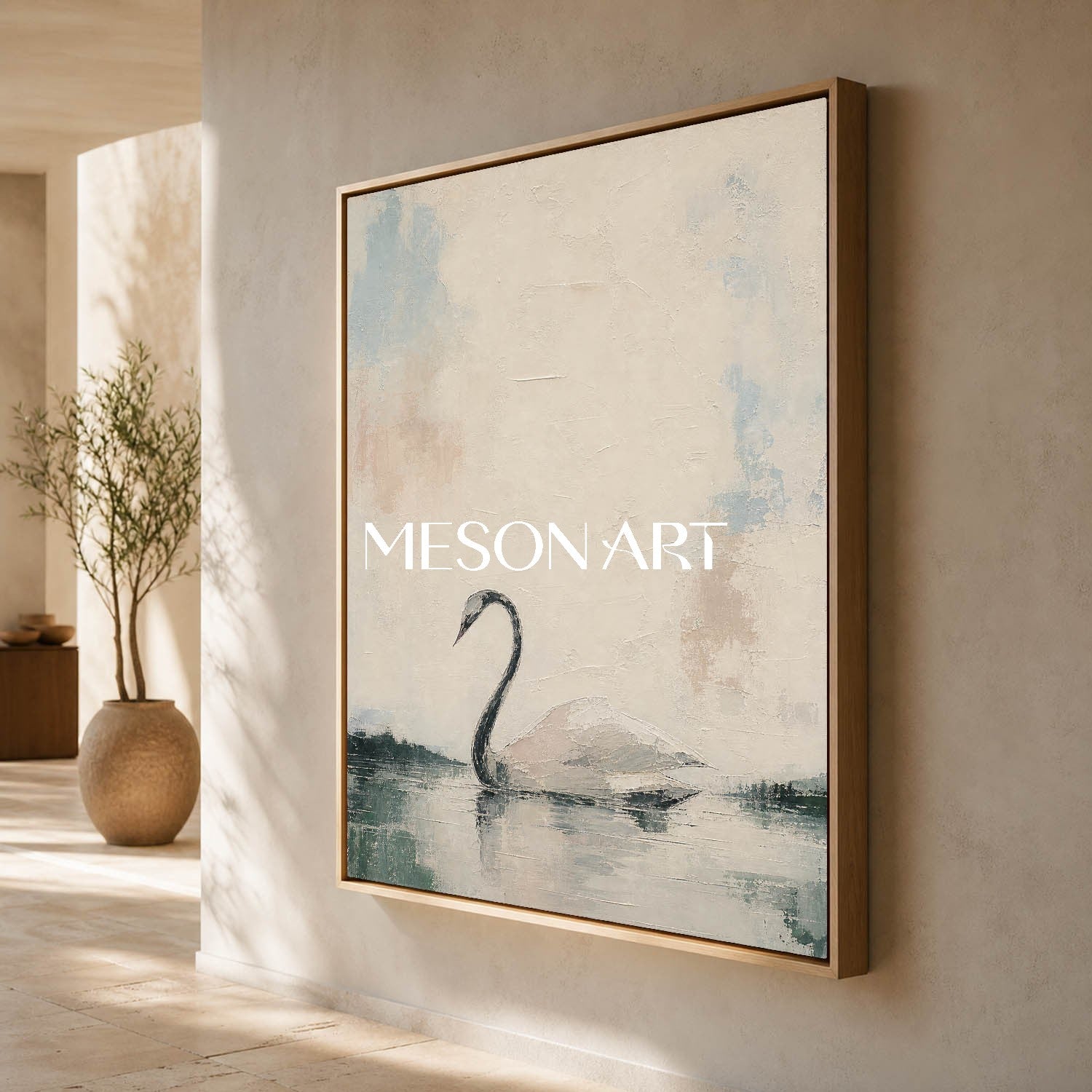 Minimalist Swan Painting Abstract Wall Art For Modern Living Room And Bedroom Decor