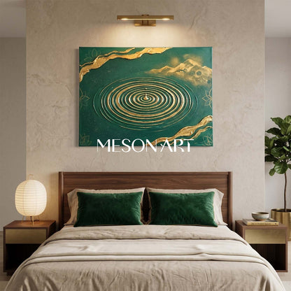 Emerald Green And Gold Textured Art Deco Painting For Modern Living Room Decor