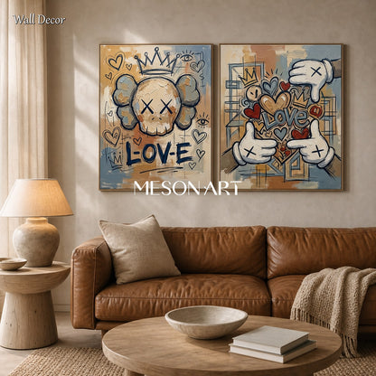 Urban Pop Art Painting With Graffiti Motifs For Modern Living Room Decor