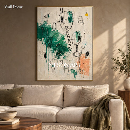 Green And White Abstract Painting Original Artist Modern Street Wall Art Square Canvas By Mesonart
