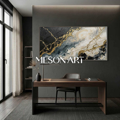 Gilded Tides Abstract Plaster Art With Gold Veins For Modern Living Room Decor
