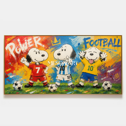 Vibrant Graffiti Football Art With Cartoon Dogs For Modern Living Room