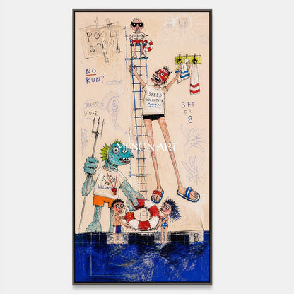 Blue And Orange Graffiti Cartoon Swimming Pool Art Panoramic Lifeguard Painting By Mesonart