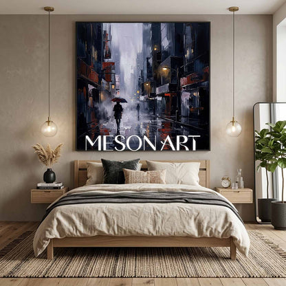 Abstract City Street Painting With Plaster Texture For Modern Living Room Decor
