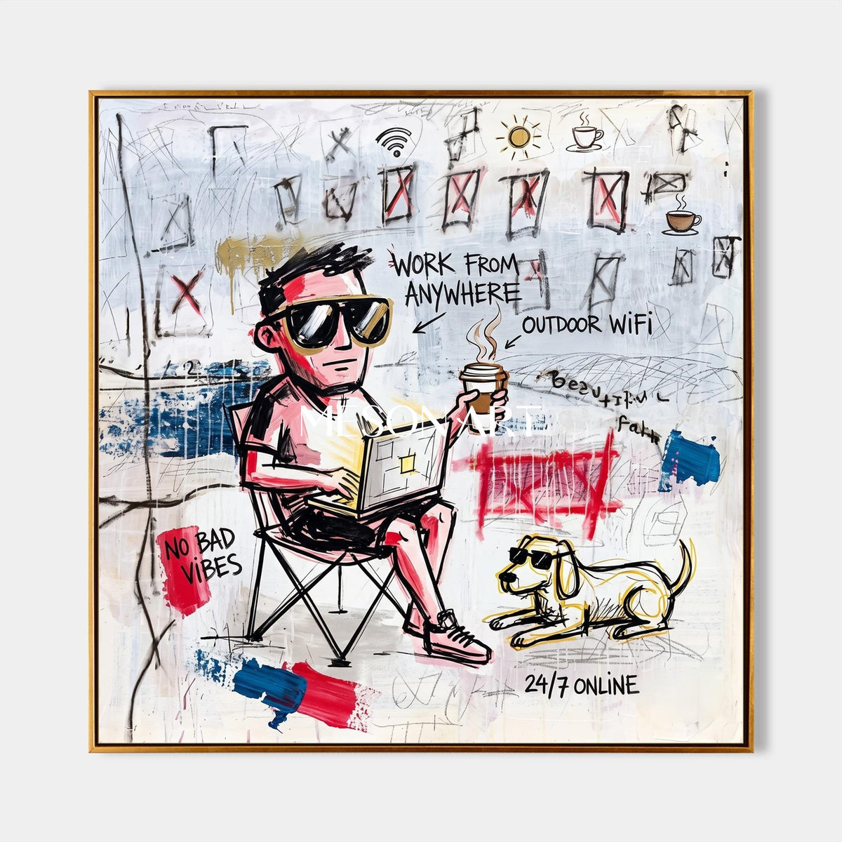White And Red Modern Graffiti Wall Art Square Original Artist Hand Painted By Mesonart