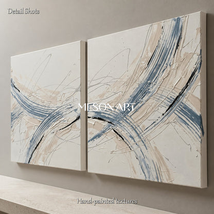 White And Blue Abstract Expressionism Painting Inspired By Jackson Pollock Action Art Square Wall Decor For Living Room By Mesonart