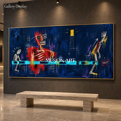 Blue And Red Graffiti Abstract Painting Panoramic Wall Art For Living Room By Mesonart
