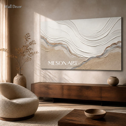 Beige And White Impasto Landscape Painting Rectangular Wall Art Original Artist Contemporary Textured Art By Mesonart