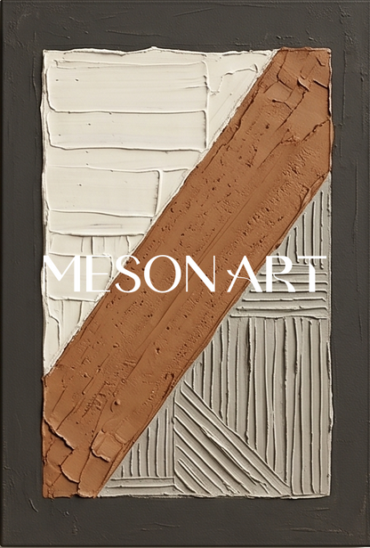 Minimalist Brown White Textured Wall Art Triptych For Modern Living Room Decor