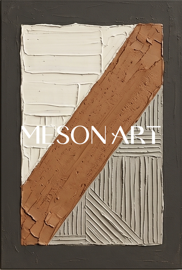Minimalist Brown White Textured Wall Art Triptych For Modern Living Room Decor