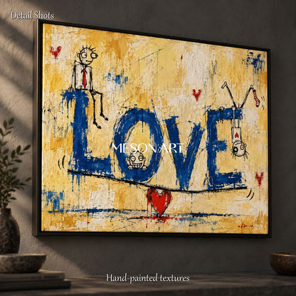 Yellow And Blue Abstract Graffiti Painting Original Artist Rectangular Wall Art For Living Room By Mesonart