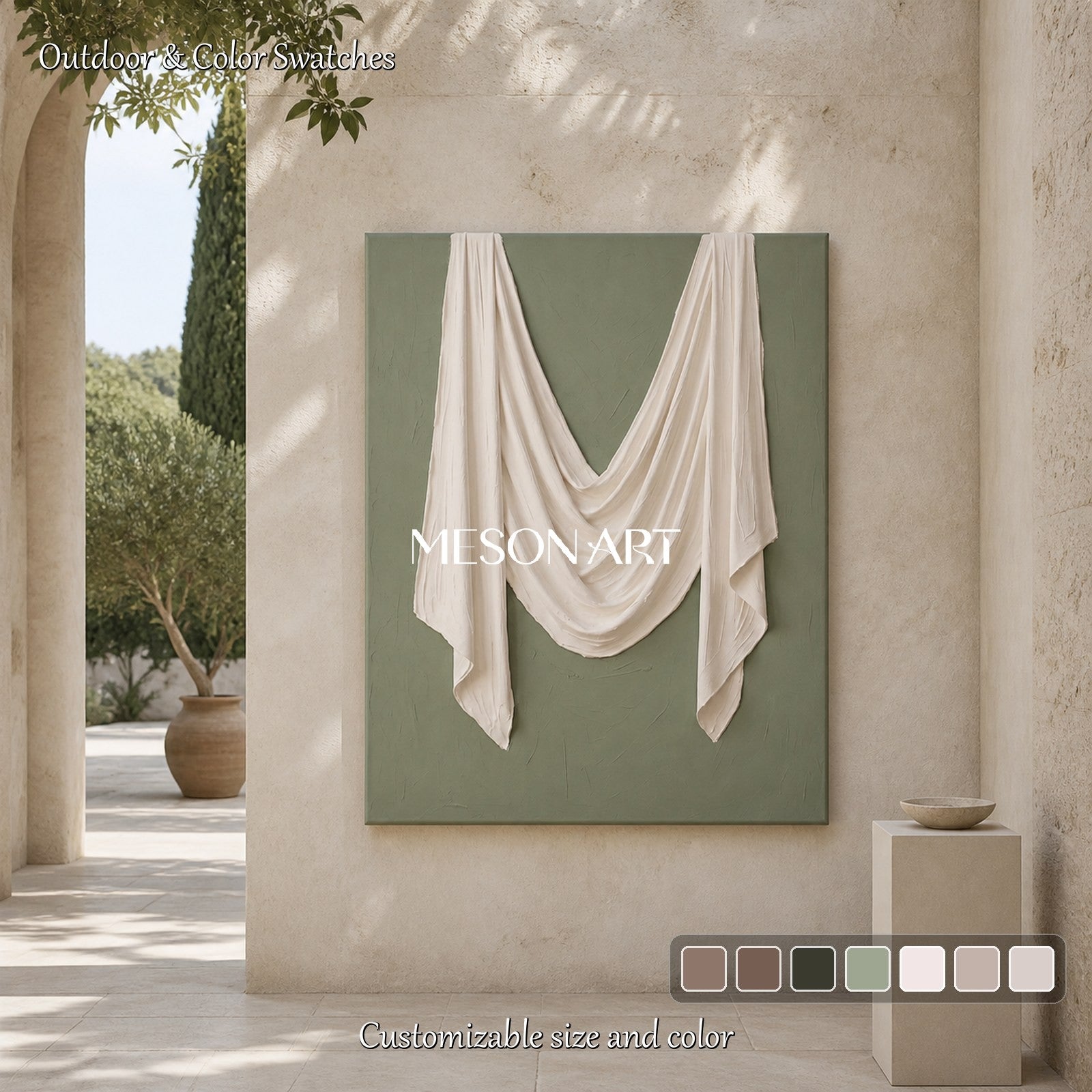 Green And White Sculptural 3D Textured Wall Art Rectangular Original Artist Hand Painted By Mesonart