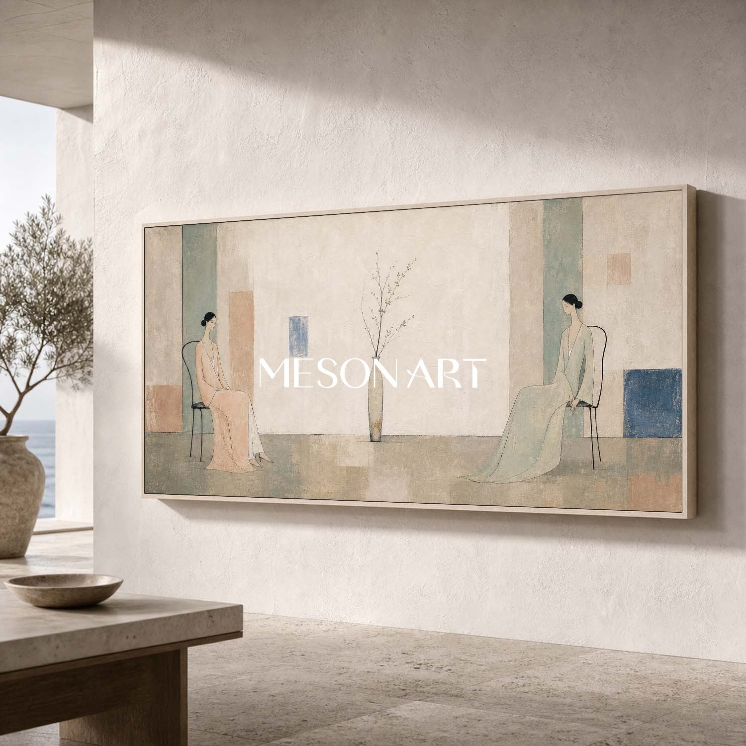 Beige Art Deco Portrait Painting With Soft Brushwork For Luxury Living Room And Bedroom Decor