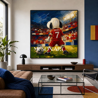 Snoopy Football Art Print In Red Jersey For Living Room Kids Room Pop Culture Wall Decor