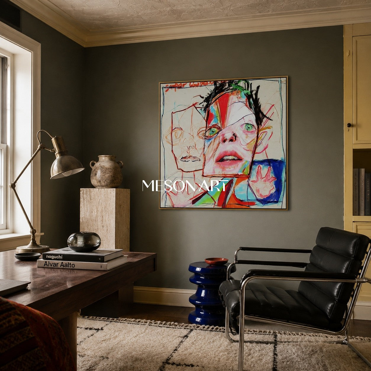 Red And Blue Graffiti Expressionist Portrait Square Wall Art Original Artist By Mesonart