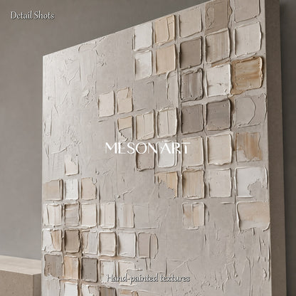 Minimalist Geometric Textured Wall Art In Beige And White For Modern Home Decor