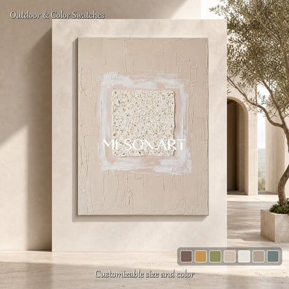 Minimalist Beige Abstract Art With Textured Relief For Modern Home Decor