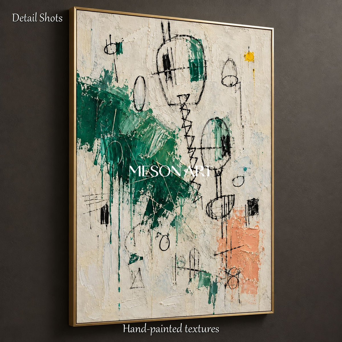 Green And White Abstract Painting Original Artist Modern Street Wall Art Square Canvas By Mesonart