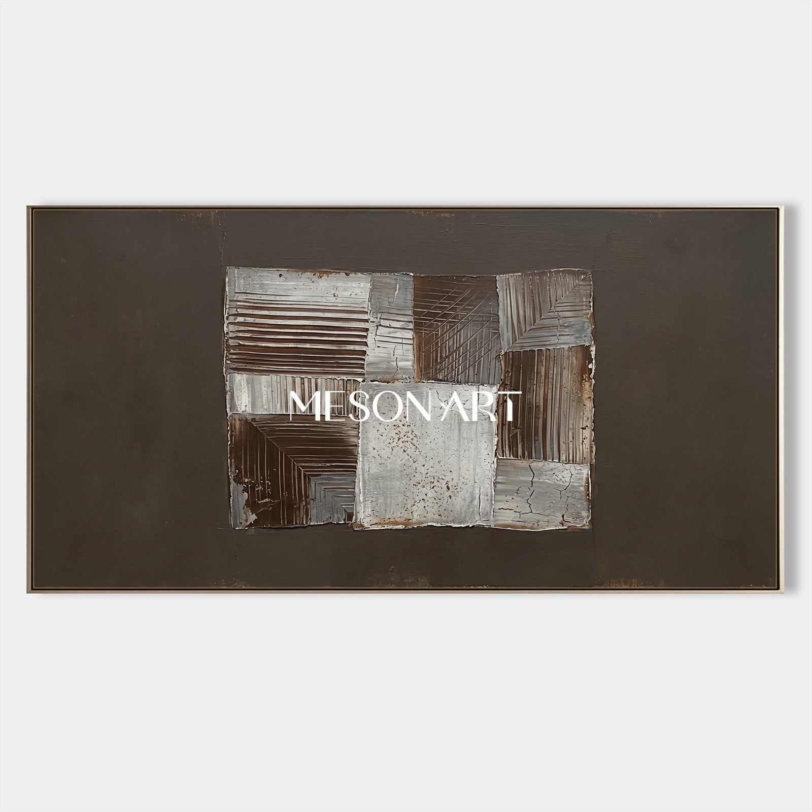 Large Brown Abstract Painting With Textured Relief For Executive Office Decor