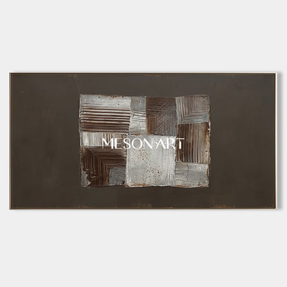 Large Brown Abstract Painting With Textured Relief For Executive Office Decor
