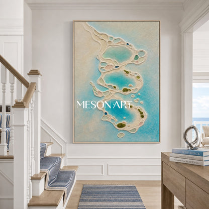 Turquoise Lagoon Abstract Art With Textured Relief For Coastal Living Room Decor