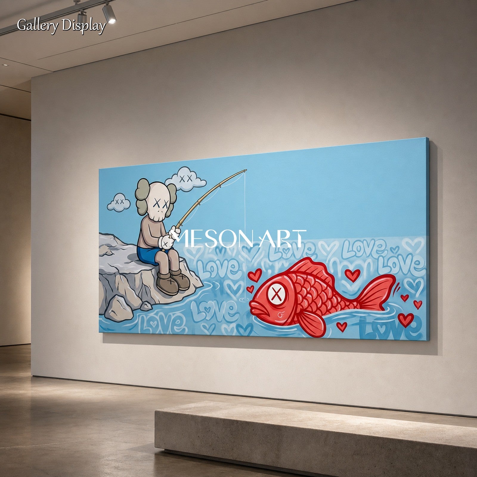 Modern Pop Art Painting With Red Fish And Blue Sky For Living Room Decor