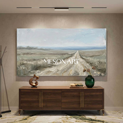Minimalist Landscape Oil Painting With Textured Relief For Modern Living Room Decor