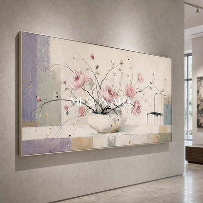 Minimalist Pink Floral Art Print For Modern Living Room Decor With Soft Beige Tones
