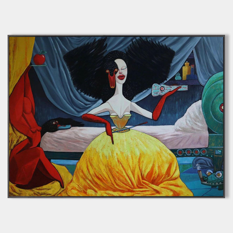 Large Woman Pop Art Canvas Funny Woman Pop Art Oil Painting Modern Pop Artist Original Woman Pop Art Wall Art