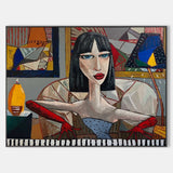Trendy black short haired girl pop art canvas. Pretty girl pop art wall art. Lady pop art portrait
