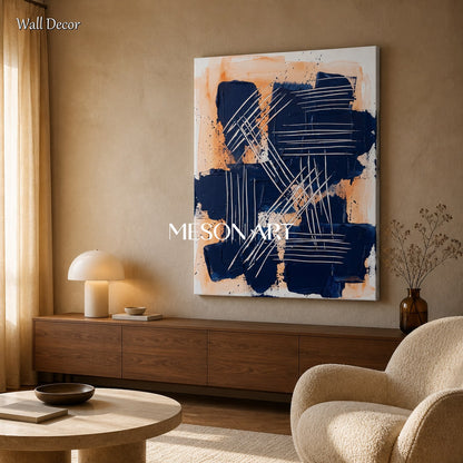 Black And Orange Abstract Expressionism Painting Inspired By Pollock Style Rectangular Wall Art For Living Room By Mesonart