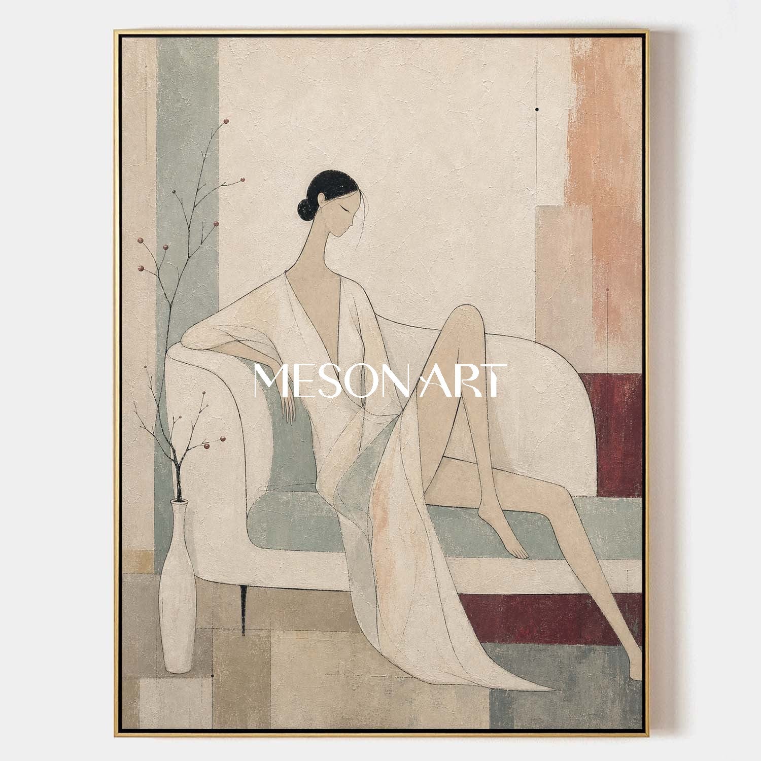 Minimalist Female Portrait Art In Beige And Gray Tones For Contemporary Home Decor