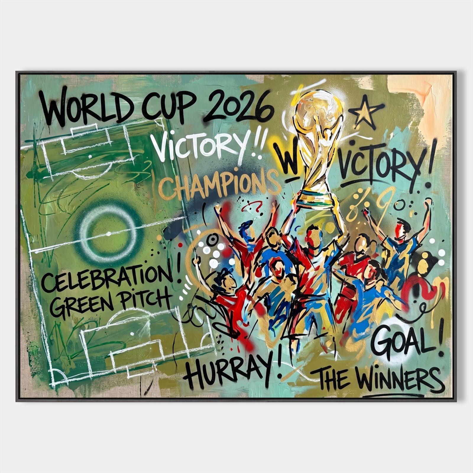World Cup Victory Graffiti Art For Living Room With Bold Colors And Trophy
