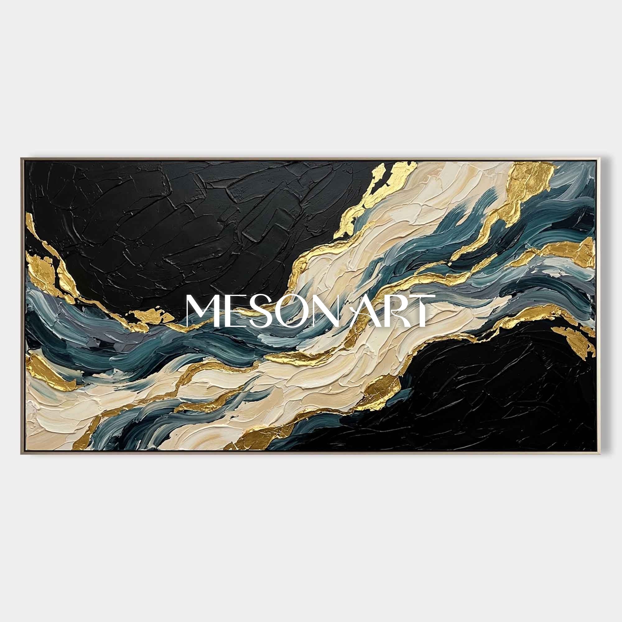 Abstract Plaster Texture Art With Gold Accents For Modern Living Room Decor