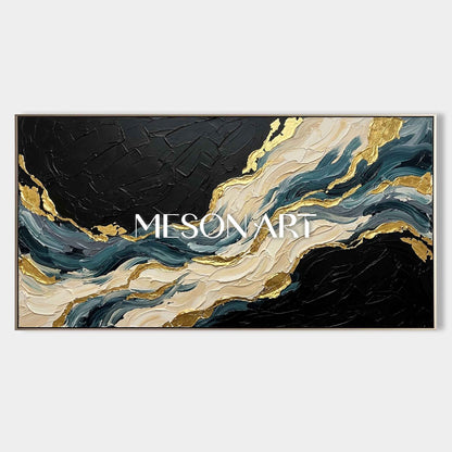 Abstract Plaster Texture Art With Gold Accents For Modern Living Room Decor