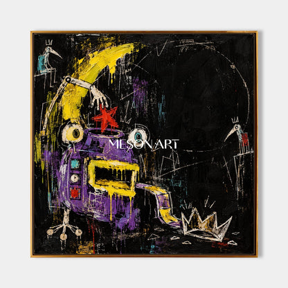 Black And Yellow Abstract Graffiti Pop Art Square Painting Original Artist Hand Painted Wall Decor For Living Room By Mesonart