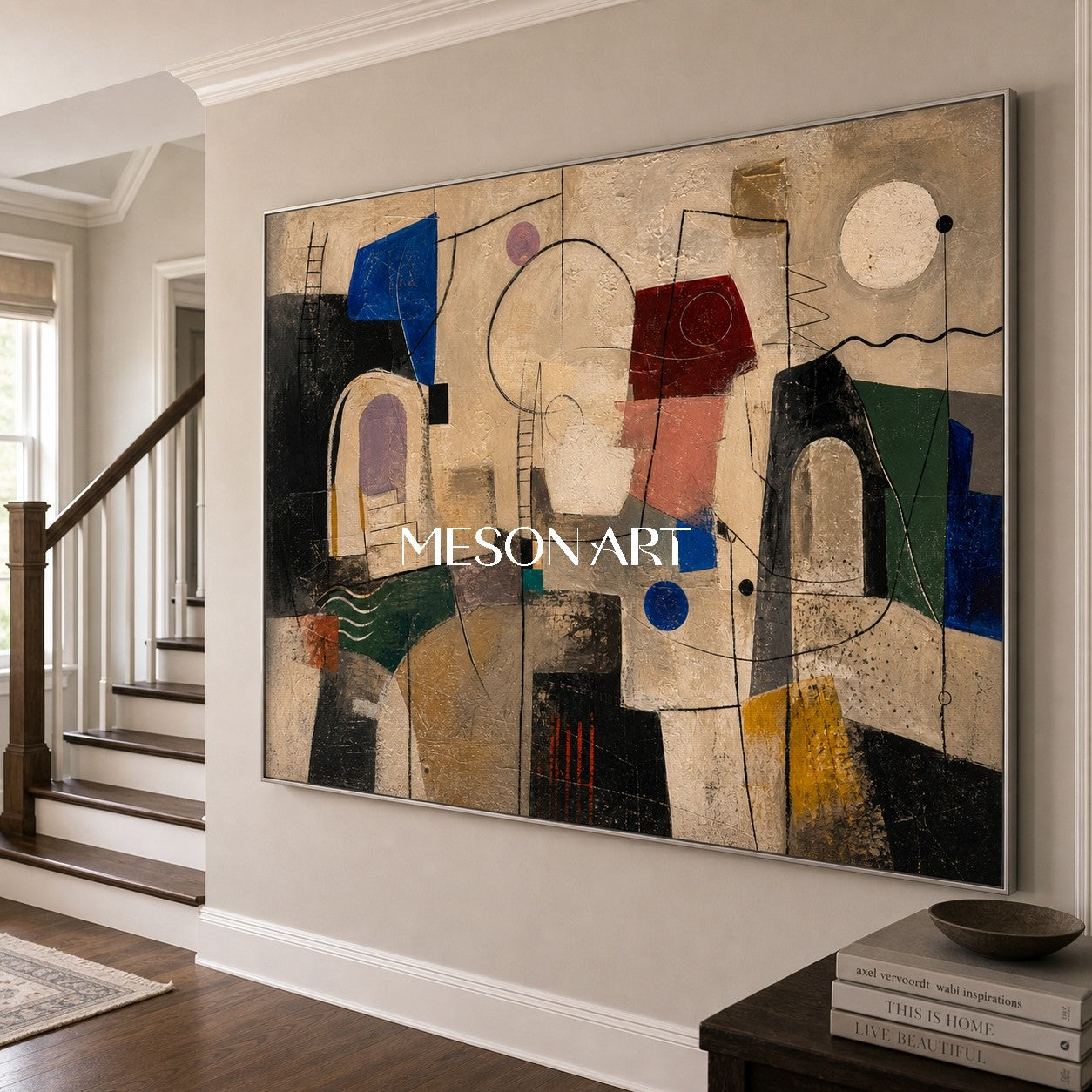 モダンなインテリアのための建築要素を持つオリジナルの表現主義抽象絵画