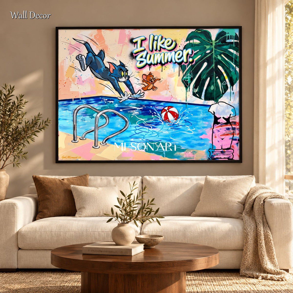 Blue And Pink Pop Culture Cartoon Graffiti Art Rectangular Wall Decor By Mesonart