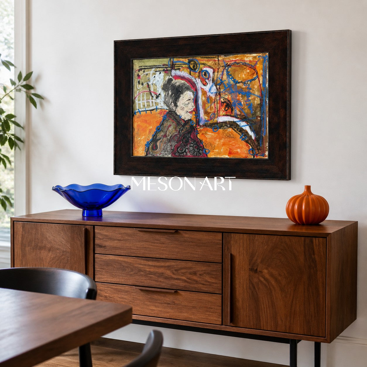 Orange And Black Figurative Painting Contemporary Original Artwork Rectangular Wall Art Gallery Collectible Fine By Mesonart